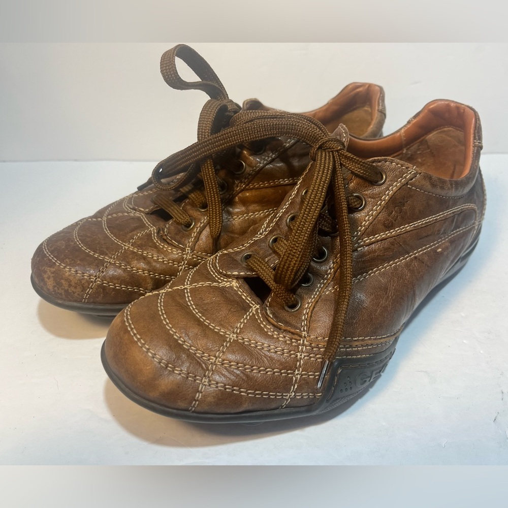 GEOX RESPIRA Men's Symbol Lace Up Leather Shoes Brown Sz 40 (US 8) EUC